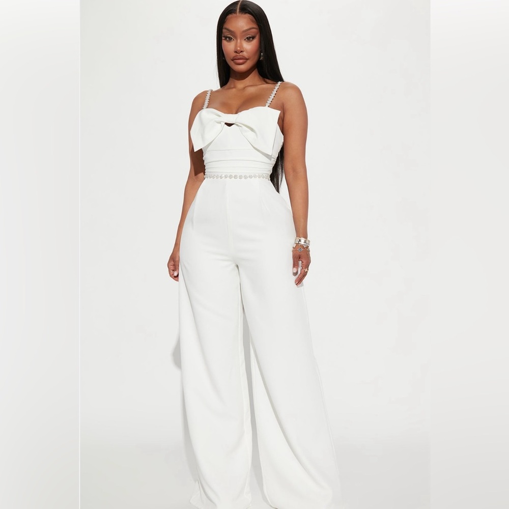 Embellished White Bow Jumpsuit